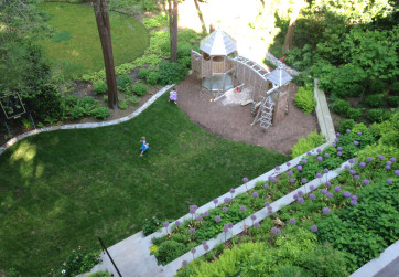 Bird’s eye view of lawn and children’s play area