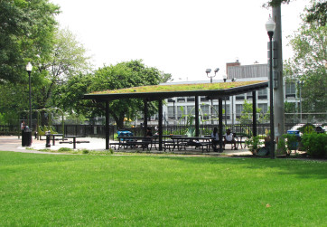Covered pavilion with green roof