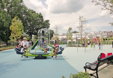 Play structures and equipment accommodate various age groups